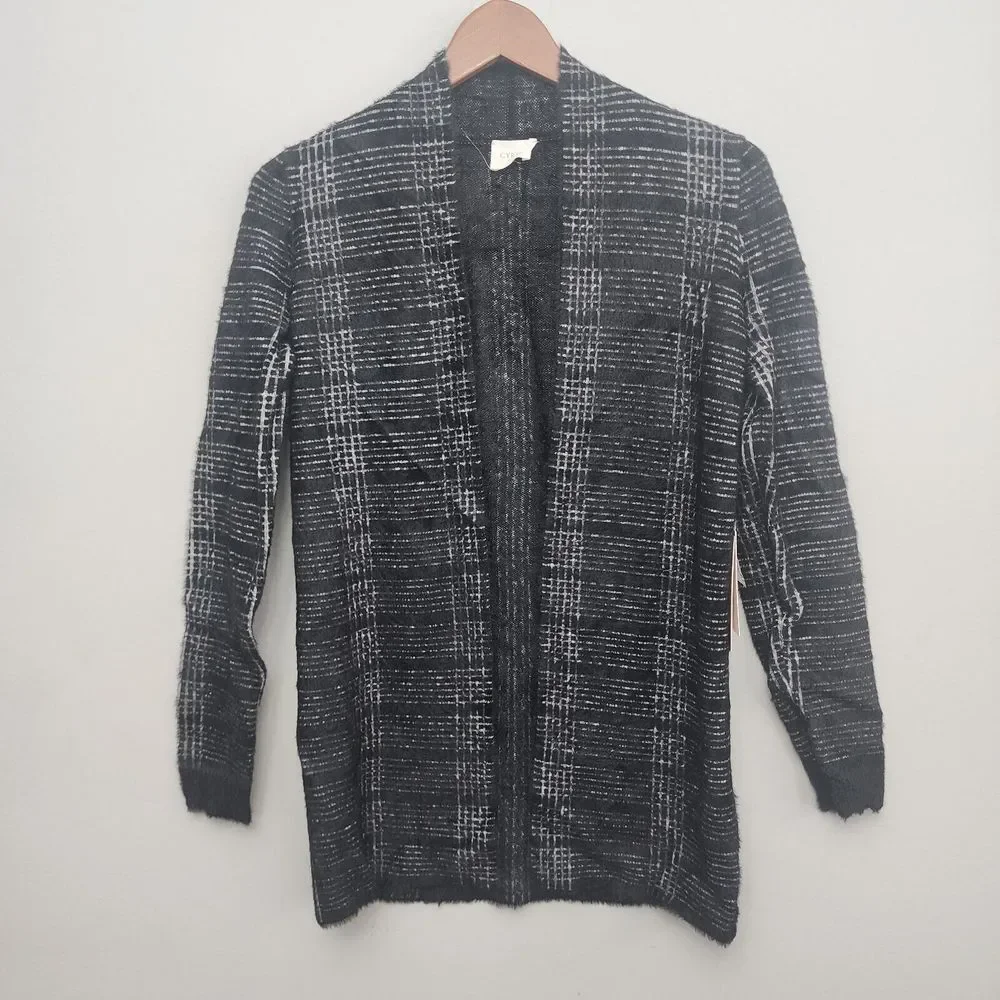 Cyrus Open Front Cardigan Sweater Plaid‎ Soft Fuzzy Size XS